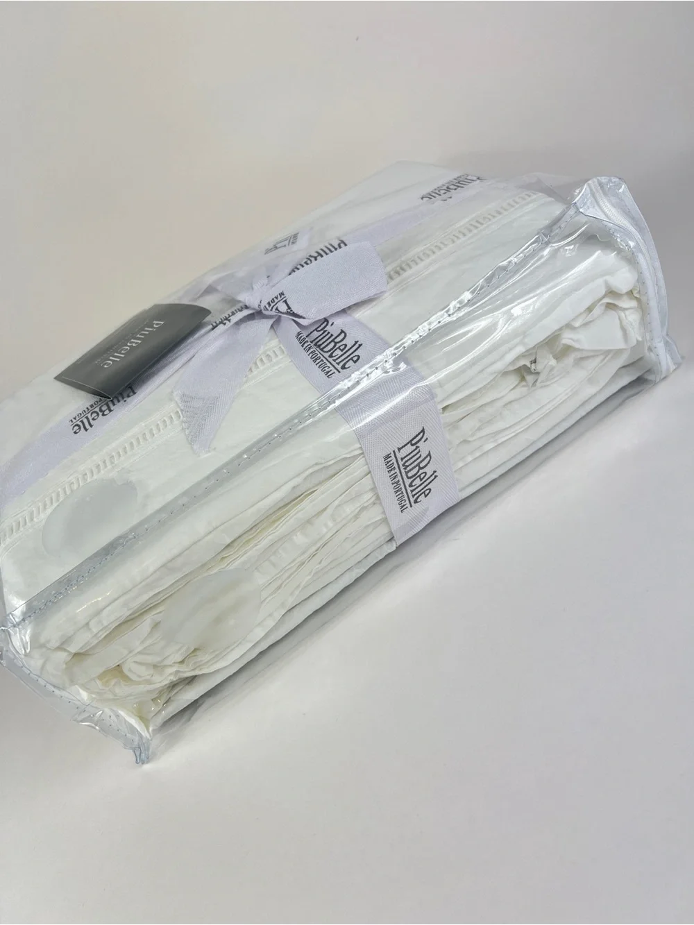 PiuBelle King Sheet Set Fine Linens White Portugal Stitch 100% Cotton 4pc NEW